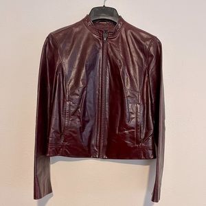 Vintage leather motorcycle jacket, burgundy